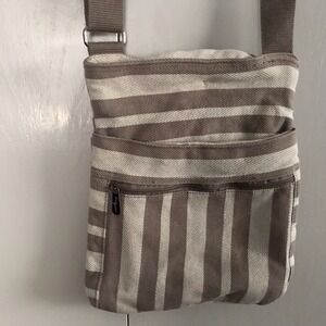 Thirty One Organizing Canvas Adjustable Shoulder Bag Beige Stripe‎ Pockets